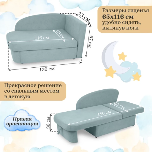 Диван-кровать правая 1050 мятный Brendoss в Качканаре - kachkanar.mebel-e96.ru