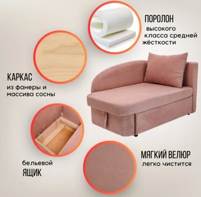 Диван-кровать правая 1050 розовый Brendoss в Качканаре - kachkanar.mebel-e96.ru