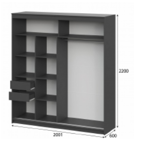 Шкаф-купе ШКП-3 2000 мм графит (СВ) в Качканаре - kachkanar.mebel-e96.ru