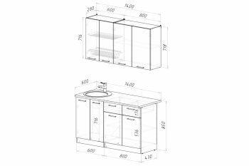 Кухонный гарнитур Асая Медиум 1400 мм (Герда) в Качканаре - kachkanar.mebel-e96.ru