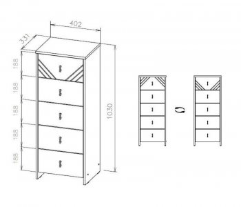 Комод (5 ящиков) Байкал Графит/Дуб золотой (СВ) в Качканаре - kachkanar.mebel-e96.ru