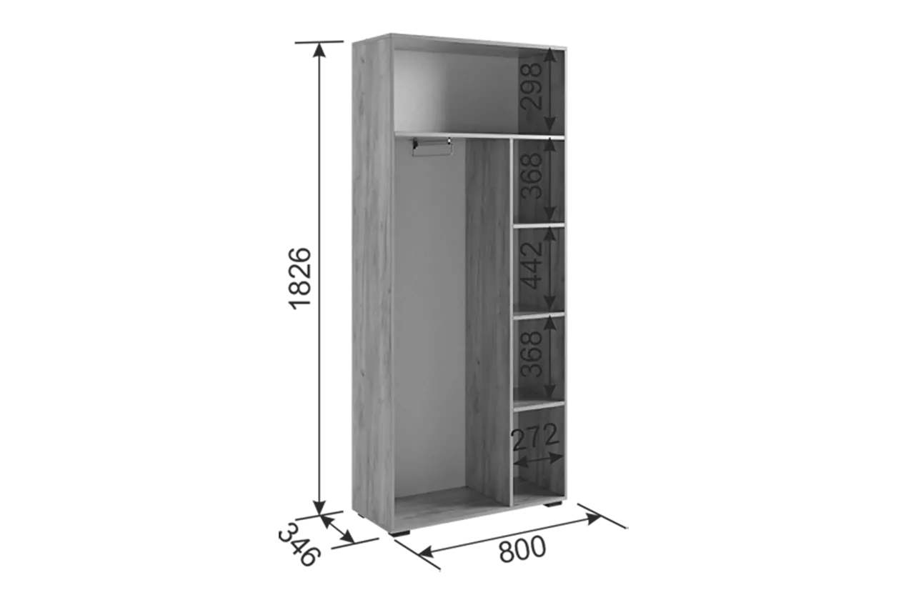 Шкаф 800 мм двухдверный Бери графит (Мебельсон) в Качканаре - kachkanar.mebel-e96.ru