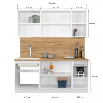 КУхонный гарнитур Эстетик 1800 мм белый (Сурская) в Качканаре - kachkanar.mebel-e96.ru