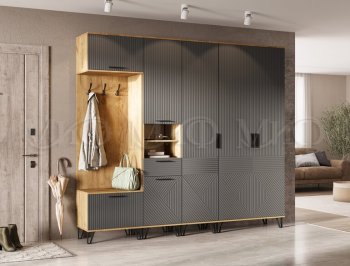 Прихожая Флэш крафт/графит модульная (Миф) в Качканаре - kachkanar.mebel-e96.ru