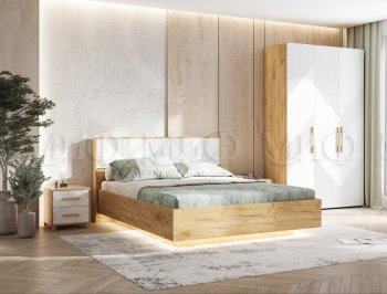 Кровать парящая с ПМ Ирис белый/дуб крафт (Миф) в Качканаре - kachkanar.mebel-e96.ru