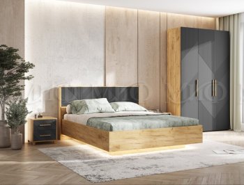 Кровать парящая с ПМ Ирис графит/дуб крафт (Миф) в Качканаре - kachkanar.mebel-e96.ru