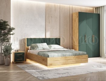 Кровать парящая с ПМ Ирис грин/дуб крафт (Миф) в Качканаре - kachkanar.mebel-e96.ru