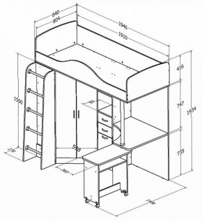 Кровать-чердак Теремок-1 Дуб молочный/Орех в Качканаре - kachkanar.mebel-e96.ru