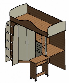 Кровать-чердак Теремок-1 Дуб молочный/Орех в Качканаре - kachkanar.mebel-e96.ru