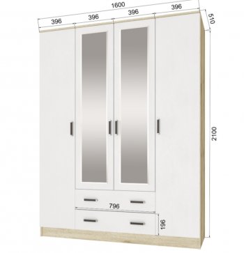 Шкаф 1600 мм Лагуна с антресолью делано/белый (Текс) в Качканаре - kachkanar.mebel-e96.ru
