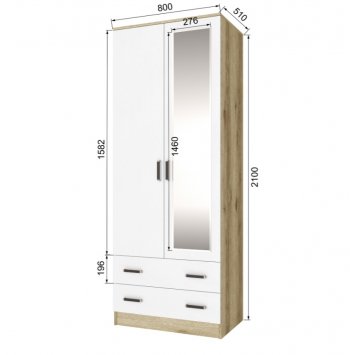 Шкаф 800 мм Лагуна с антресолью делано/белый (Текс) в Качканаре - kachkanar.mebel-e96.ru