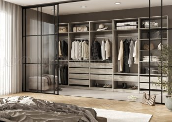 Гардеробная/шкаф 4000 мм Ларго №1 открытая дуб крафт серый (Миф) в Качканаре - kachkanar.mebel-e96.ru