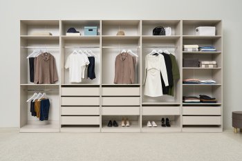 Гардеробная/шкаф 4000 мм Ларго №1 открытая Кашемир (Миф) в Качканаре - kachkanar.mebel-e96.ru