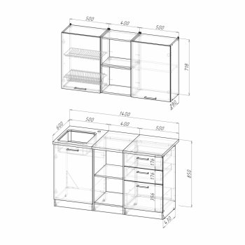 Кухонный гарнитур Лариса медиум 4 1400 мм (Герда) в Качканаре - kachkanar.mebel-e96.ru