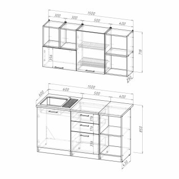 Кухонный гарнитур Лариса нормал 3 1500 мм (Герда) в Качканаре - kachkanar.mebel-e96.ru