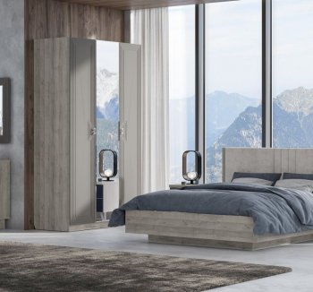 Шкаф распашной 1400 мм Лежер ШК-3103 дуб серый/холст вулканический (СанТан) в Качканаре - kachkanar.mebel-e96.ru