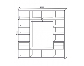Шкаф распашной 2000 мм  М6-4.2 Б+П+Б 200+4 ящика (М6) в Качканаре - kachkanar.mebel-e96.ru