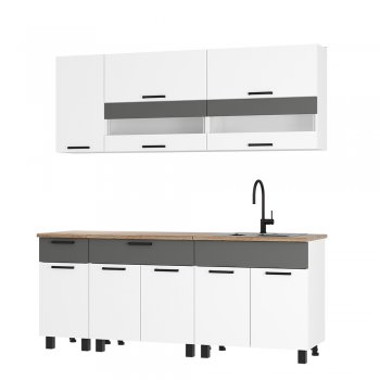 Кухонный гарнитур Монтана 2000 мм белый/графит (БТС) в Качканаре - kachkanar.mebel-e96.ru