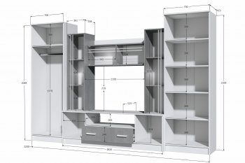 Стенка Николь-2 белый/бетонный камень(Зарон) в Качканаре - kachkanar.mebel-e96.ru