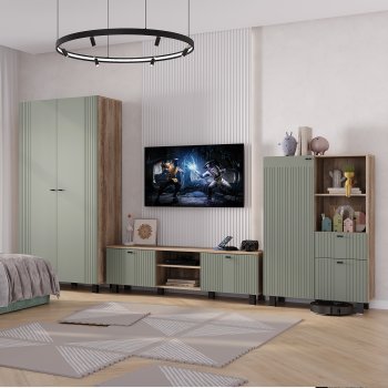 Стенка Олива комп.3 эвкалипт софт (БТС) в Качканаре - kachkanar.mebel-e96.ru