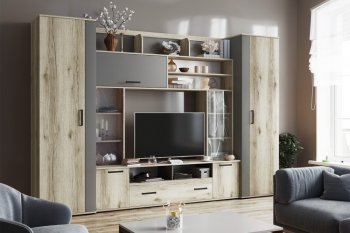 Гостиная Оскар-18-2 дуб делано/графит (Текс) в Качканаре - kachkanar.mebel-e96.ru