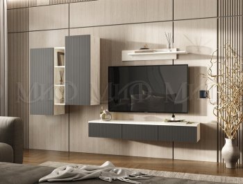 Стенка Оскар комп.2 крафт белый/графит (Миф) в Качканаре - kachkanar.mebel-e96.ru