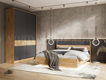 Кровать парящая с ПМ Роджина крафт/графит (Миф) в Качканаре - kachkanar.mebel-e96.ru