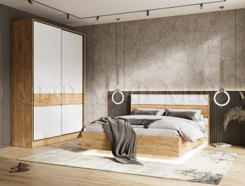 Кровать парящая Роджина с подсветкой, крафт/белый (Миф) в Качканаре - kachkanar.mebel-e96.ru