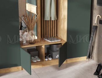 Прихожая Роджина крафт/изумруд, модульная (Миф) в Качканаре - kachkanar.mebel-e96.ru