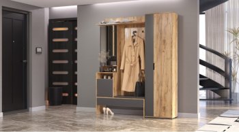 Прихожая Сабрина Дуб вотан/графит (Лин) в Качканаре - kachkanar.mebel-e96.ru