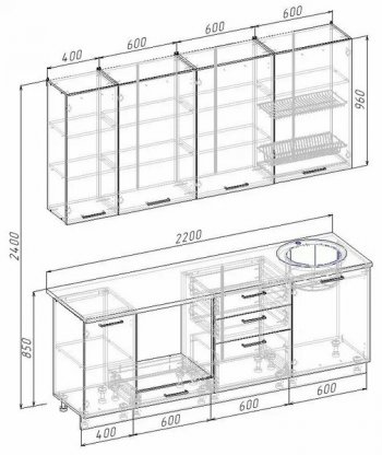 Кухонный гарнитур Смоки 2200 мм МДФ (Санвут) в Качканаре - kachkanar.mebel-e96.ru