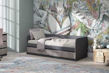 Кровать Соната 900 графит/крафт серый (Зарон) в Качканаре - kachkanar.mebel-e96.ru