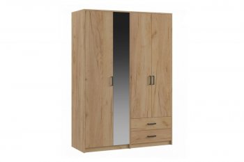 Шкаф 1500 мм  4-х ств. с зеркалом 2 ящ. SVETLANA LOFT, дуб золотой (Генезис) в Качканаре - kachkanar.mebel-e96.ru