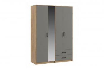 Шкаф 1500 мм  4-х ств. с зеркалом 2 ящ. SVETLANA LOFT, Дуб золотой/Серый (Генезис) в Качканаре - kachkanar.mebel-e96.ru