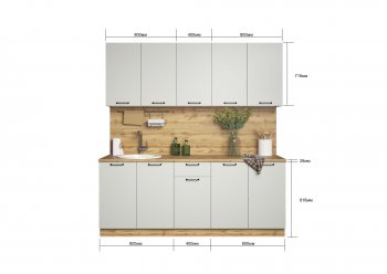 КУхонный гарнитур Валерия 2000 мм вотан/серый (Сурская) в Качканаре - kachkanar.mebel-e96.ru