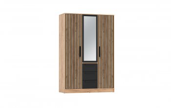 Шкаф 1300 мм 83.08 Вегас (3-х дв.) черный (Олмеко) в Качканаре - kachkanar.mebel-e96.ru